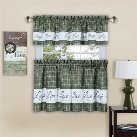 Achim Importing Achim LLTV24GN12 58 x 24 in. Live; Love; Laugh Window Curtain Tier Pair & Valance Set; Green LLTV24GN12